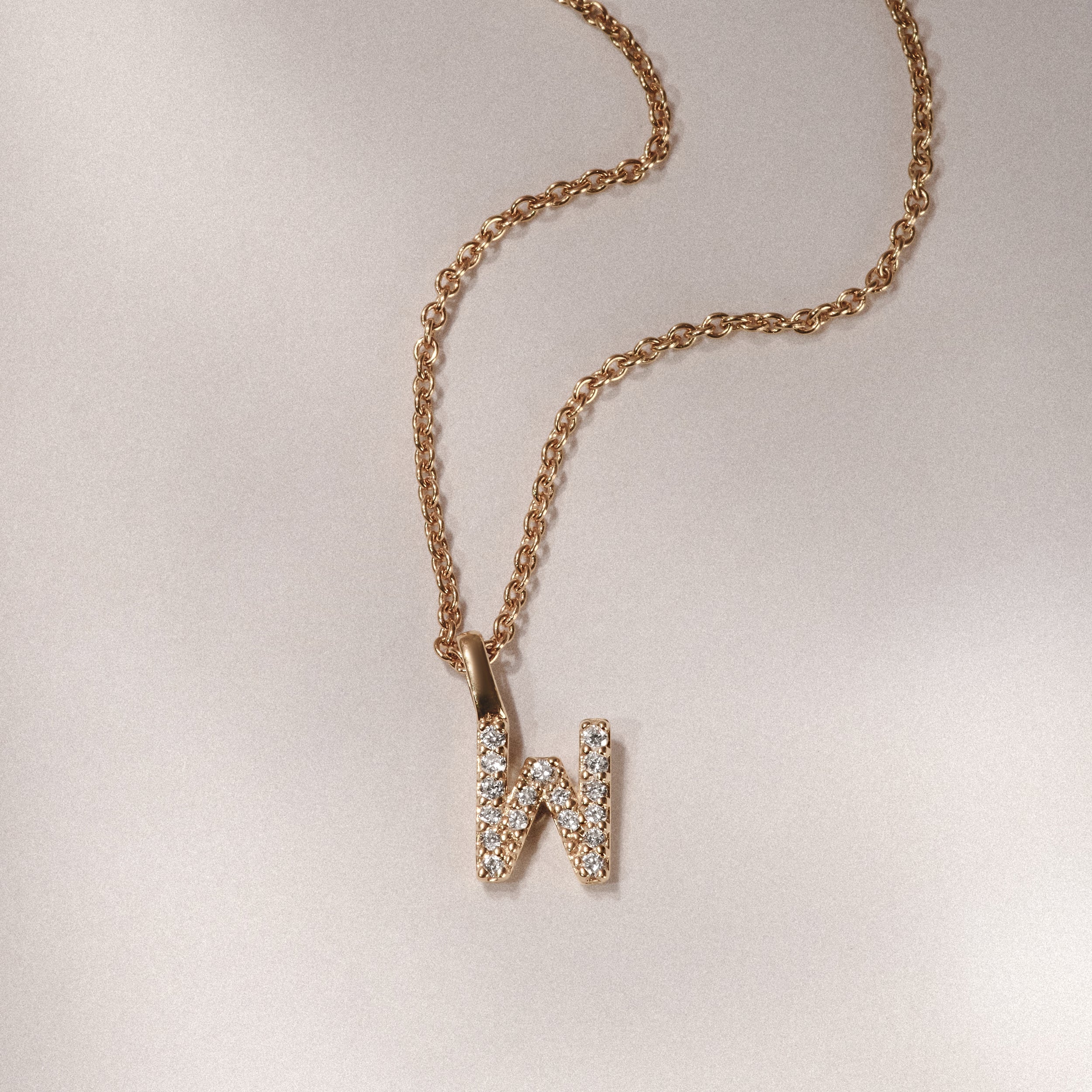 Love Letter Initial W Lab Diamond Necklace set in 9K Yellow Gold